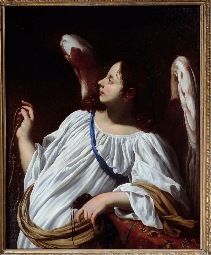 L'angelo con la corda e la borsa strumenti della Passione di Cristo